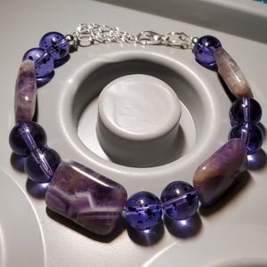 Purple Glass and Stone Bracelet NEW
